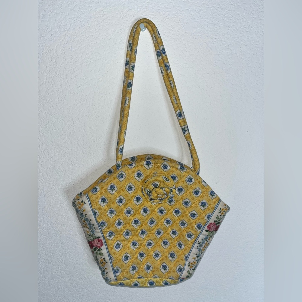 Vera Bradley Y2K Retired Elizabeth Style Quilted Emily Small Tote Yellow Rosette - Picture 12 of 16